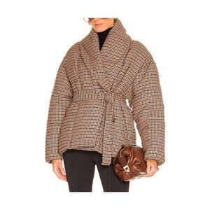 Apparis Tan Checkered Puffer Jacket